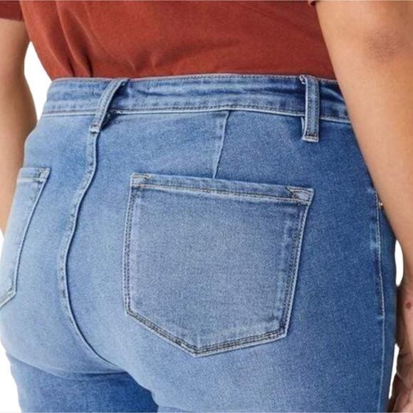 Kancan Flirting With A Stranger Plus Size Denim Distressed Flare Button Jeans - Picture 2 of 16